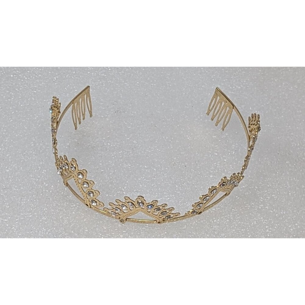 Gold Tone Rhinestone Princess Tiara Comb Headband